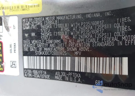 2012 Toyota Sienna Base 7 Passenger from USA, damaged, VIN 5TDKA3DC7CS009825